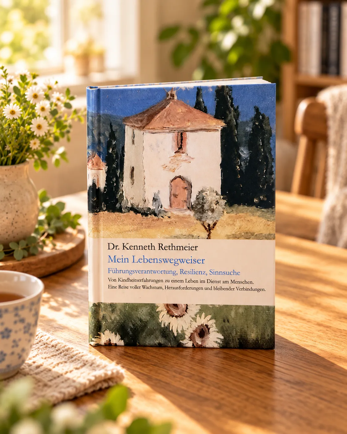 das gedruckte Lebensbuch, Hardcover DIN A5, geschlossen und aufgeschlagen mit Farbfotos